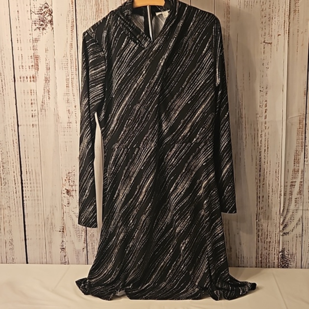 H by Halston Diagonal Stripes Long Sleeve Dress